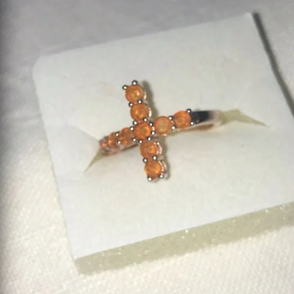 Mexican fire opal cross ring size 7 - Picture 4 of 6